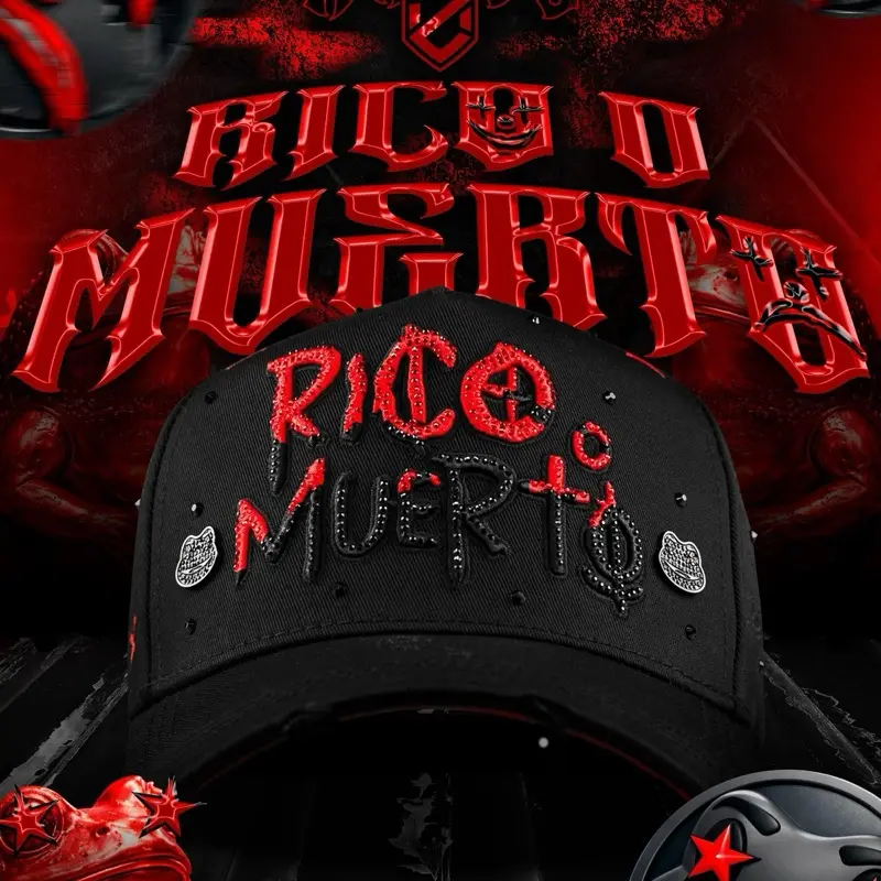 Hat Rico o Muerto Black Red Crystal edition