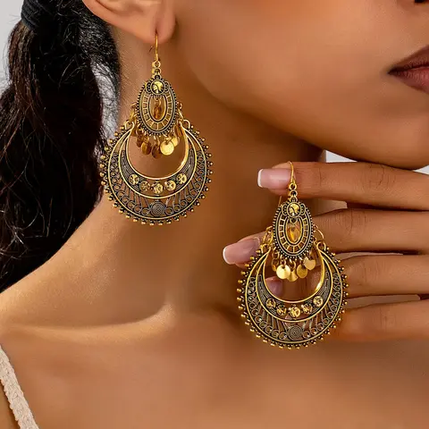 Vintage Bohemian Hollow Geometric Dangle Earrings for Women, Fashionable Drop Earrings for Daily Wear & Gifts, Elegant Ladies Jewelry, Trendy Jewelry, Boho Style Jewelry, Jewelry Design, Chic Gorgeous Jewelry, Elegant Jewelry Accessory