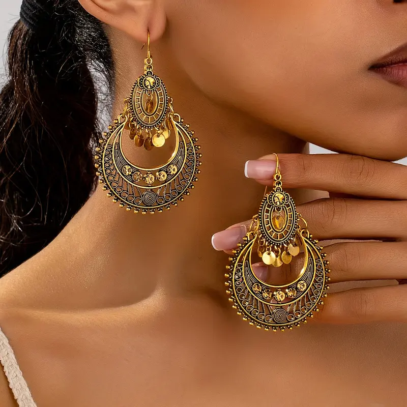 Vintage Bohemian Hollow Geometric Dangle Earrings for Women, Fashionable Drop Earrings for Daily Wear & Gifts, Elegant Ladies Jewelry, Trendy Jewelry, Boho Style Jewelry, Jewelry Design, Chic Gorgeous Jewelry, Elegant Jewelry Accessory