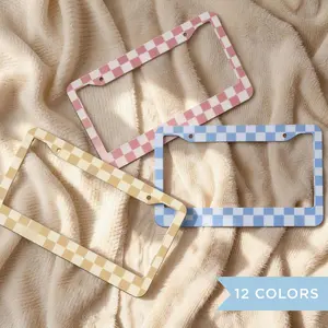 Custom License Plate Frame, Retro Checker Print Design, Colorful License Plate Holder, License Plate Cover, Fun Personalized Car Gift