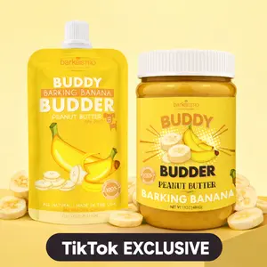 2pk Barking Banana Peanut Butter Dog Treat 17oz + 4oz Squeeze Pouch - Unsalted Peanuts Banana Chia Seeds Honey - All Natural Multifunctional Snack for Dogs