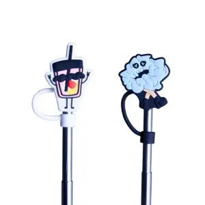 Nightcap Straw Kit with Straw Tops - Keep Your Reusable Straws Covered and Fun - Includes 2 Reusable Straws, 2 Straw Tops and Stylish Pouch