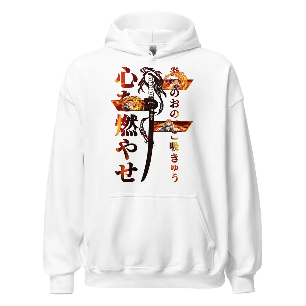 Hurtado Design Demon Slayer Rengoku Hoodie - Soft & Smooth Fabric, Double-Lined Hood