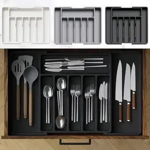 Expandable drawer storage, knife and fork cutlery storage box, - Adjustable plastic cutlery tray for kitchen, cutlery, cutlery, spoons, forks, knife storage, Kitchenware