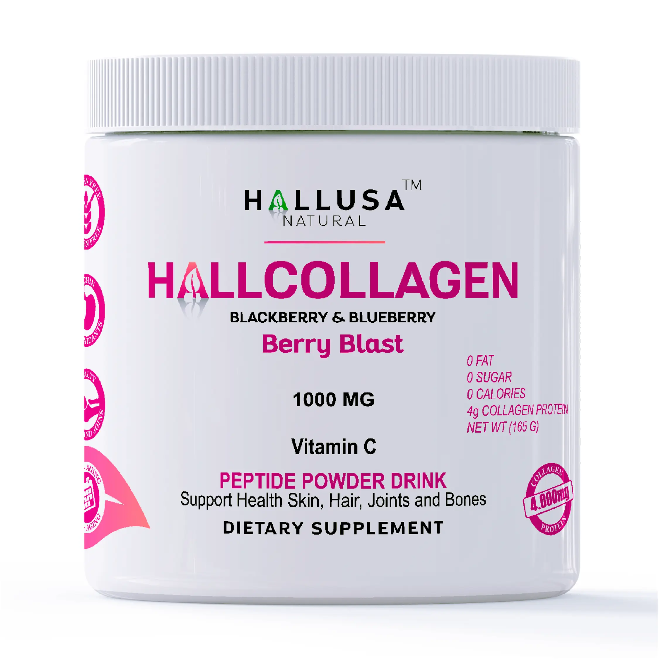 HALLUSA NATURAL Hallcollagen Hydrolyzed Anti-Aging Collagen Powder - 165g Organic Dietary Beauty Supplement for Skin Care, 4g Protein, Gluten-Free, Vegan-Friendly, USA-Made for Joints