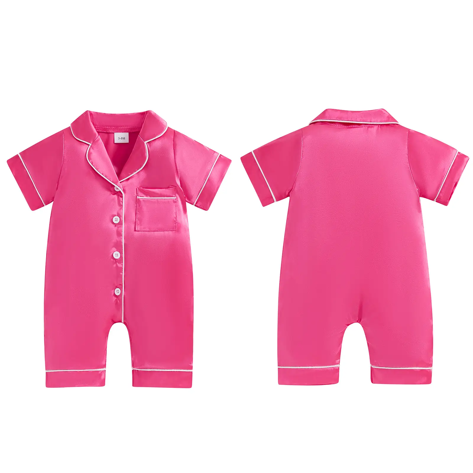 Baby Girls Summer Jumpsuit Pajama Short Sleeve Lapel Solid Color Button Up Sleepwear Silk Pajamas Rompers Button Down Short Sleeve Satin Infant Pjs