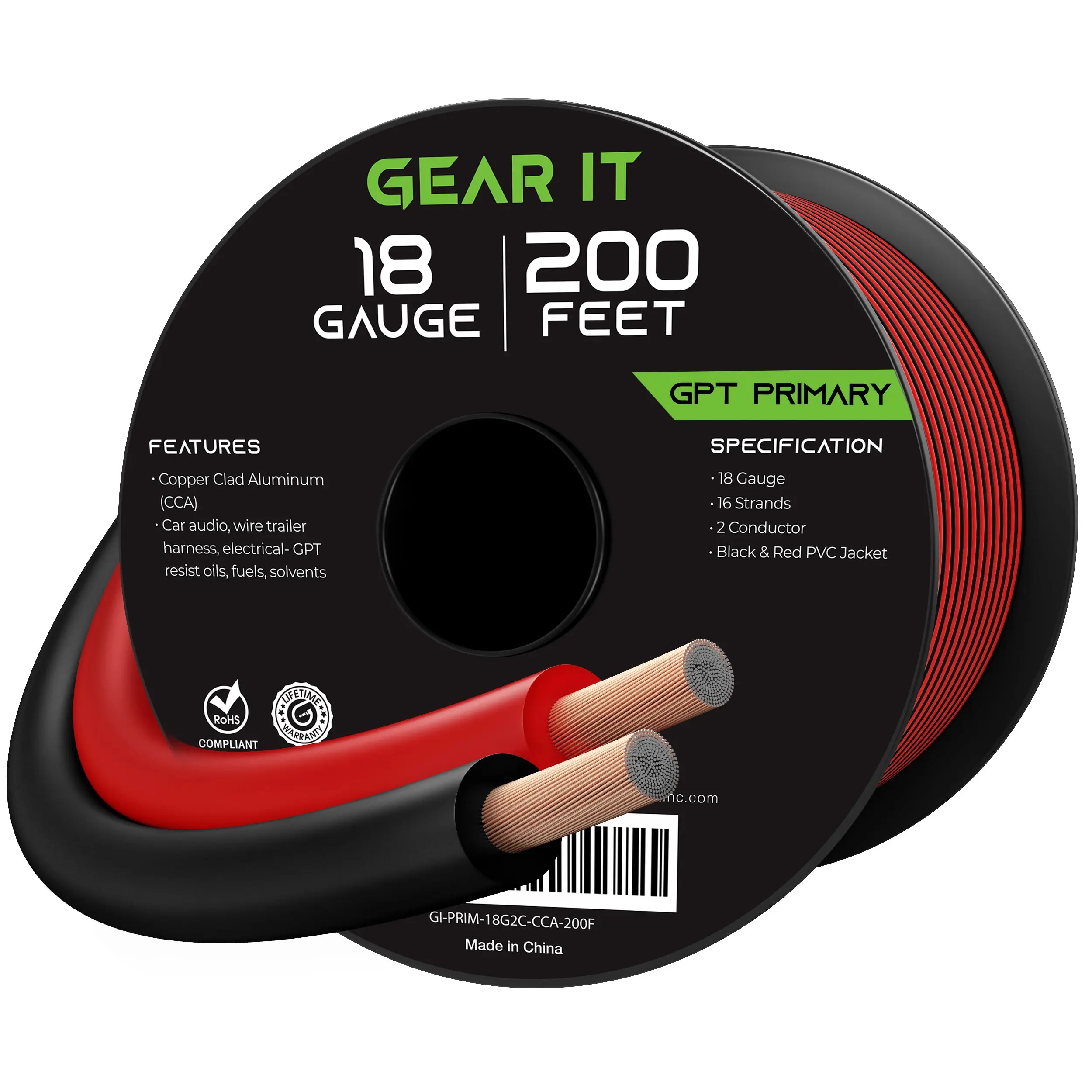18 Gauge Bonded GPT Primary Wire, Black/Red