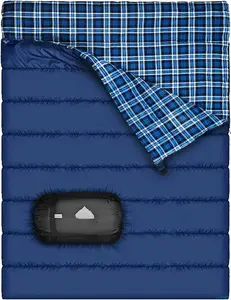 Cotton Flannel Double Sleeping Bag for Camping, Backpacking Or Hiking.  Size 2 Person  Sleeping Bag for Adults Or Teens. Lightweight with Compression Sack