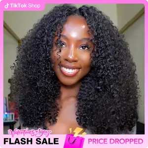 Vshow Kinky Curly Hair V Part Human Hair Wig With Drawstring All Size Fit 250% Density Glueless V Part Wig For Black Women Natural Blend Kinky Curly Wigs #springfresh