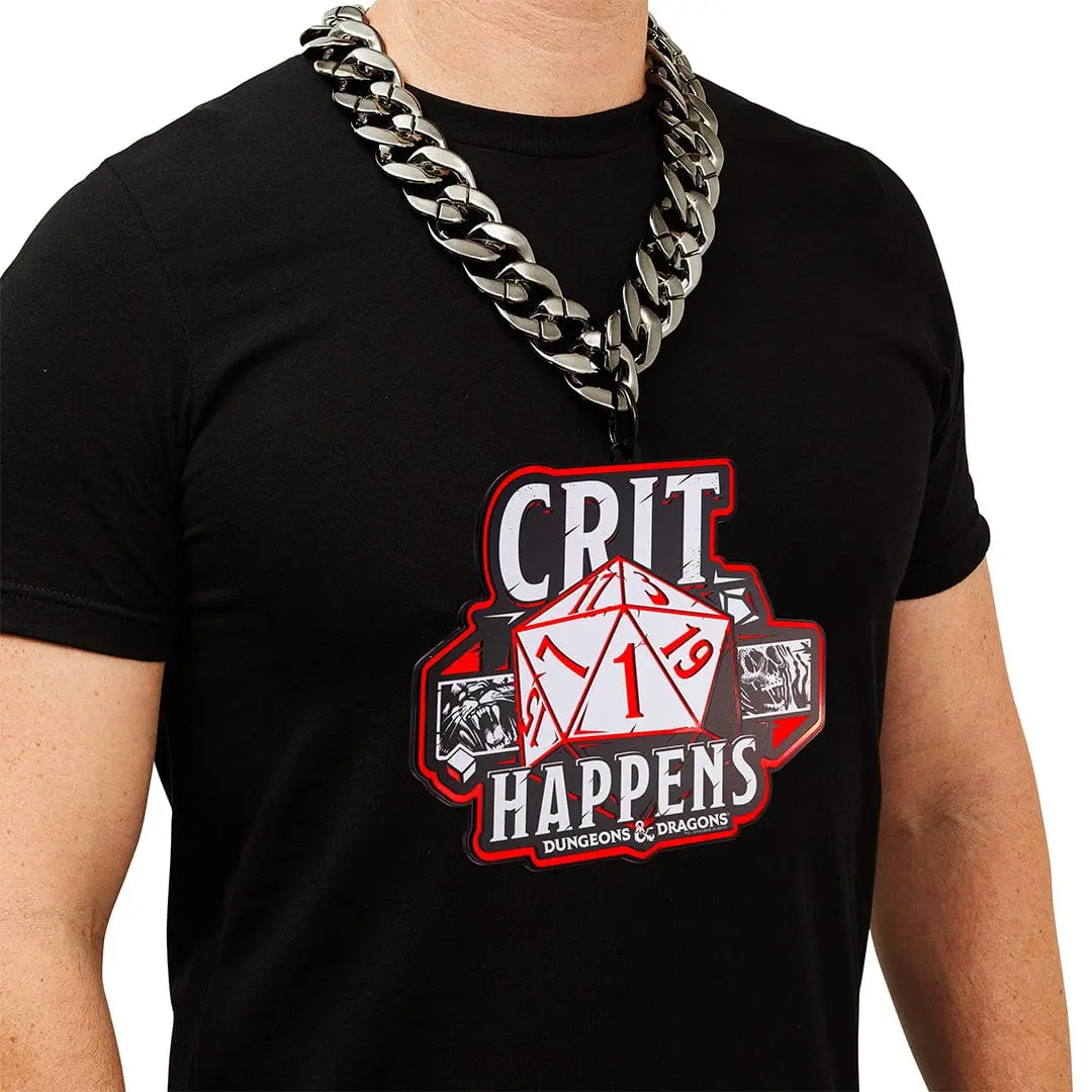 TrophySmack Dungeons & Dragons Chromatic Chain - Bold Metallic Unisex Accessory for Menswear & Game Night, "Crit Happens" Slogan