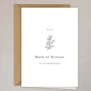 Elegant Bridesmaid Thanks Card with Leaf Branch Design, Includes Envelope, Perfect Wedding Stationery, Heartfelt Message Card, Greeting Card