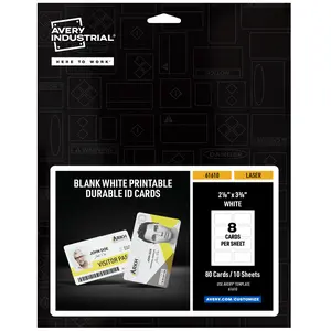 Avery Durable ID Cards, Laser Printable on Both Sides, Blank White, 80 Total, 2.125" x 3.375" (61610)