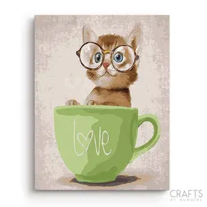 Crafts by Numbers Cute Cat In Green Cup Paint by Numbers Kit for Beginners