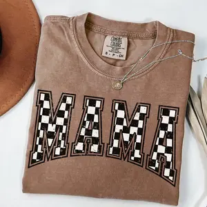 Comfort Colors Checkered Mama Shirt Gift Mom, Retro Mom Tee, Mother's Day Gift, Vintage Checkered Mama T-shirt, Varsity Mom T-shirt