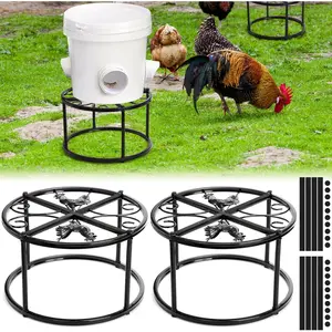 2 Pack Chicken Feeder Stand, Heavy Duty Iron Stand for Chicken Coop Poultry Feed and Water Buckets Indoor Outdoor, Black