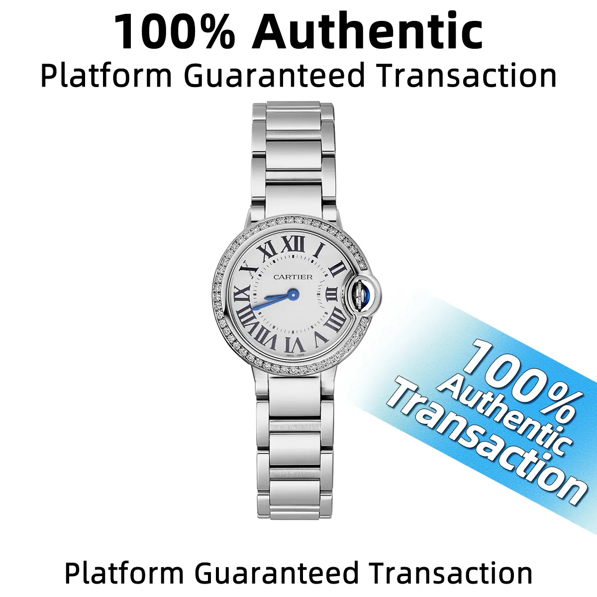 Cartier Ballon Bleu W69010Z4 with aftermarket diamond-set bezel  28mm  White dial Stainless steel with aftermarket diamonds Quartz movement WHP039233
