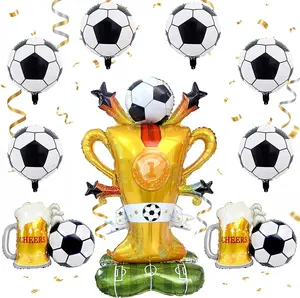 11 Piece Soccer Balloon Party Decoration Set, Extra Large Trophy and Soccer Foil Balloons for Sports Theme Celebrations