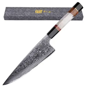 FINDKING 8 Inch Gyuto Knife, Damascus Kitchen Chef Knife with AUS-10 Blade | Professional High Carbon Stainless Steel for Meat, Sushi, & Fruit Cutting | Includes Gift Box