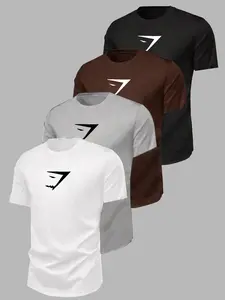 Sporty Simple Casual T-Shirt, Fashion Logo Design, Comfortable Breathable Fabric, Suitable for Gym and Daily Wear, Gym Ready, Four Basic Colors