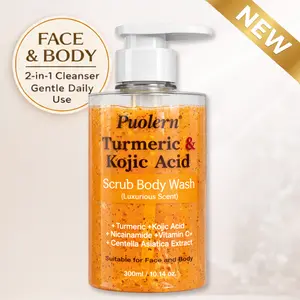 [NEW] Turmeric & Kojic Acid Scrub Body Wash for Face and Body, with Niacinamide, Vitamin C & Centella, Gentle Exfoliating Cleanser for Dull Skin, 300ml / 10.14 oz