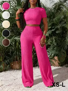 Women's Summer Casual Short Sleeve Top + Long Pants Set, 2 Piece Outfit, Comfortable and Stylish, Perfect for Daily Wear