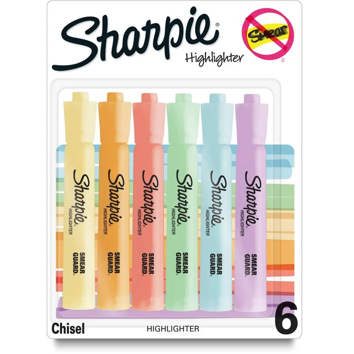 212 MAIN Sharpie SmearGuard Tank Style Colorful Highlighter Markers, Assorted Colors, 6-Count Pack, Colorful Highlighter Marker