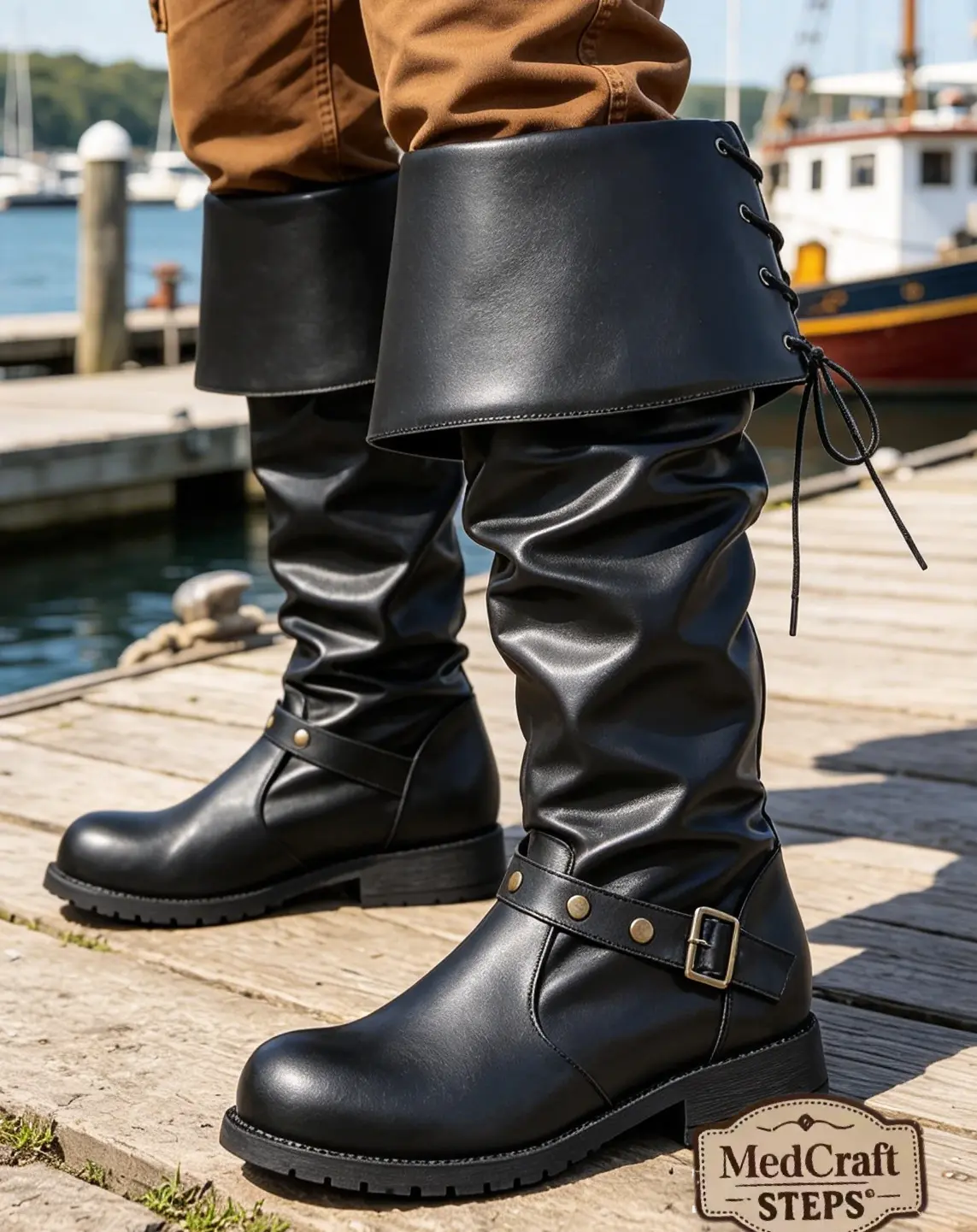 Men's Medieval-Renaissance-Viking Gothic Cosplay Costume Boots - Cowhide/PU Leather, Lace-Up/Slip-On Cowboy Style Footwear for Pirate Themed Events & Cosplay Accessories
