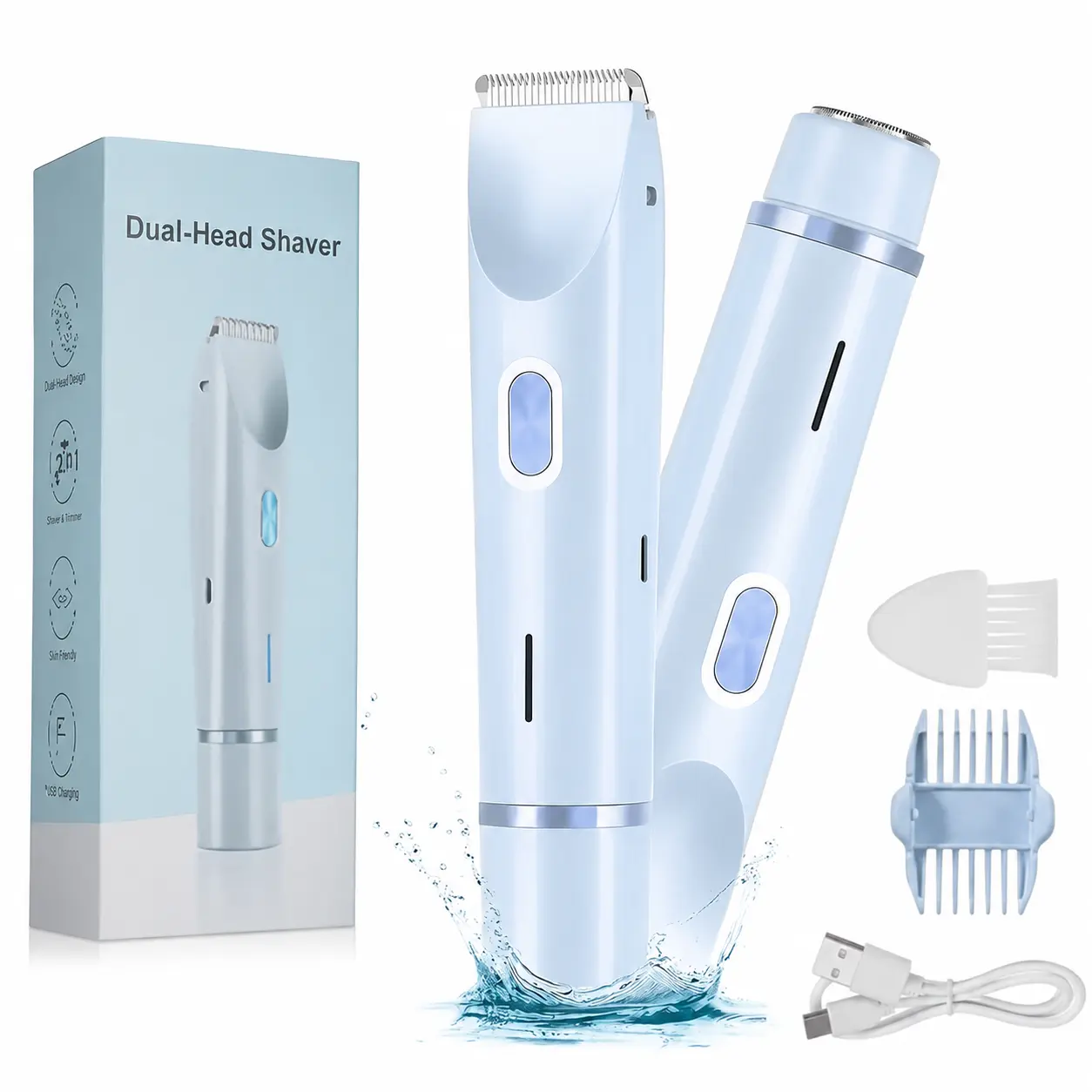 Women's Dual-Head Rechargeable Bikini Trimmer, 2025 New 2-in-1 Painless Electric Razor with Replaceable Facial Razor, USB-Cordless Waterproof Body Hair Trimmer for Silk Skin Hair Removal, Usb Rechargeable Trimmer