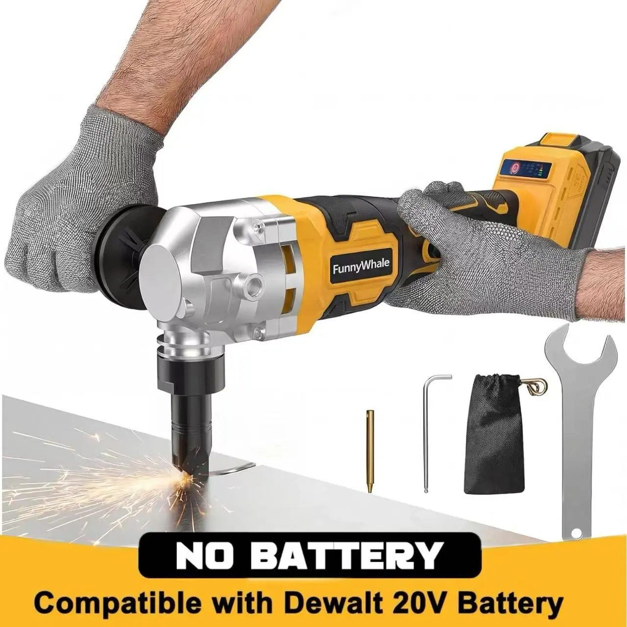 FunnyWhale Cordless Metal Nibbler Compatible with Dewalt 20V MAX Battery(No Battery)18 Gauge Electric Nibbler with Assist Handle & 2 Blades, 3000RPM Brushless Motor for Stainless Steel, Aluminum