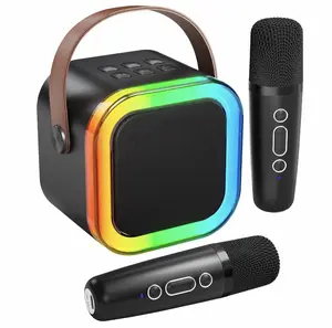 Mini karaoke machine with microphone sound system, portable karaoke machine with 2 wireless microphones, birthday gifts for girls and children aged 4-12, family gatherings summervibes