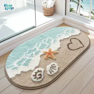 River Loop Soft Absorbent Beach Bathroom Rug Non Slip Backing Sea Beach Starfish Shell Design 24x35 Decorative Mats for Bathroom Kitchen Entryway