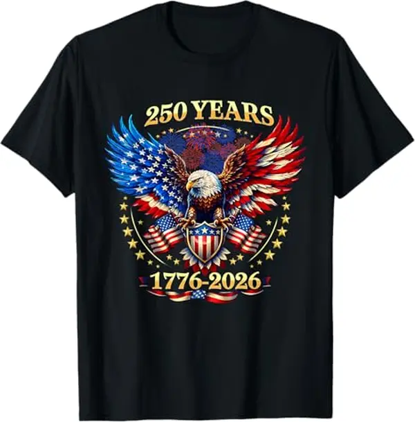 Men's Short-Sleeve Casual Round Neck T-Shirt, 1776-2026 American 250th 4th July Independence Day Flag Statement Top