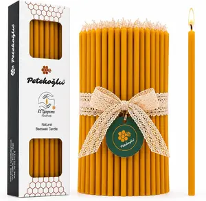 Petekoğlu 40 Pieces Pure Beeswax Candles - No-Drip, Smoke-Less, Tall, Thin Taper Decorative Candles for Church Prayer, Decor or Birthday Candles – Honey Scented Candles – 7.9”X0.26” (Yellow)