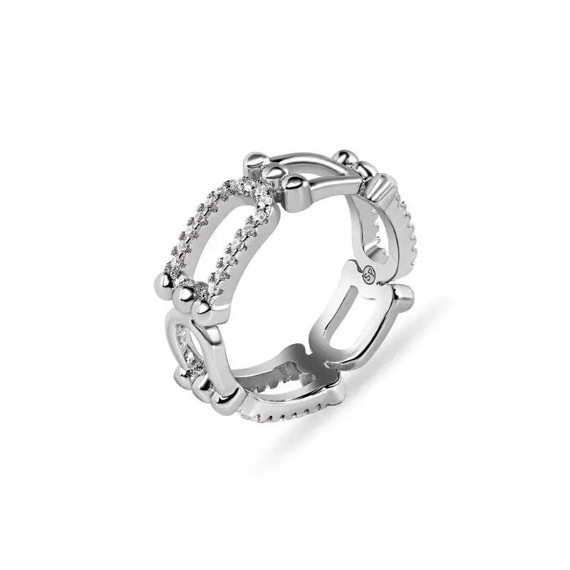 925 Sterling Silver Bow Paperclip Clear CZ Ring