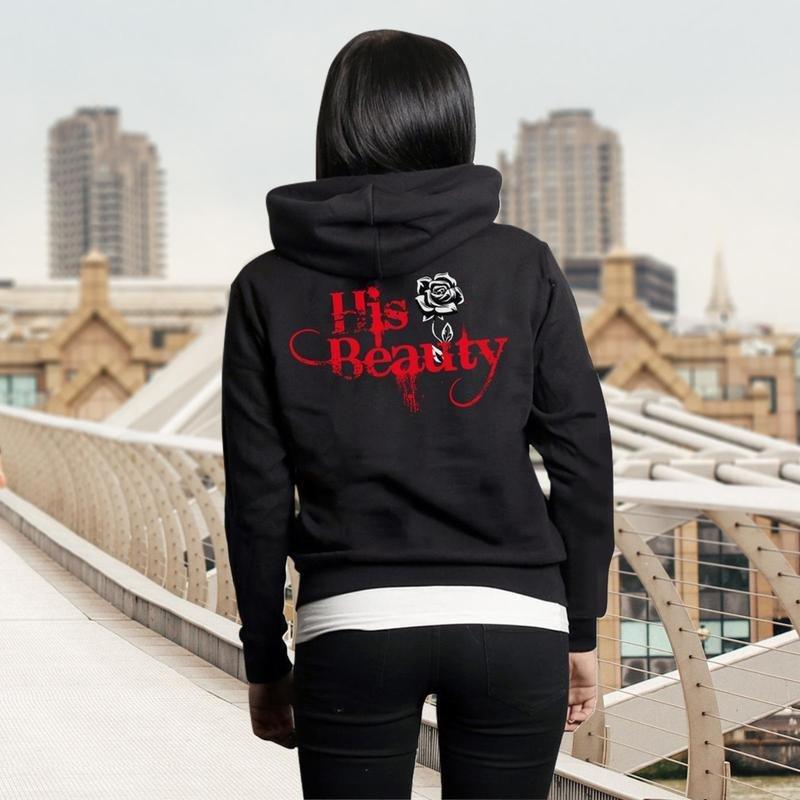 Her Beast His Beauty Couple Hoodies, Beauty And Beast Rose Hoodie, Couple Hoodie Gift For Valentines