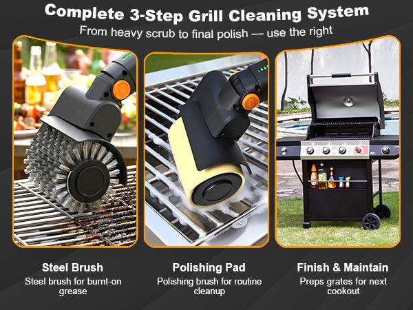 Upgraded Electric Grill Brush - Extreme 50kg Torque Power Grill Brush, 7.4V Motor, Safe for All Grills, SUS304 Anti-Shedding Bristle, with Heat Resistant Mat & Polishing Pad
