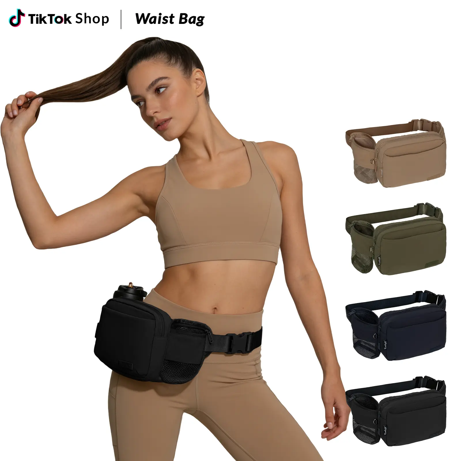 Crossbody Bag for Women Waist Bag with Water Bottle Holder Fanny Pack for Men Zipper Belt Bag with Adjustable Strap Waist Bag for Outdoor Workout Travel Yoga Sport