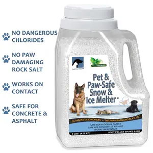Just For Pets Snow & Ice Melter Safe for Pets & Paws Contains No Toxic Chlorides or Painful to The Paw Rock Salt, Safe for Dogs & Cats. Fast Acting and Works On Contact 9 lb. Shaker Jug