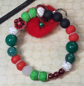 🎄 Christmas Themed Beaded Wristlet Keychains – Handmade 304 Stainless Steel Wire Holiday Accessories