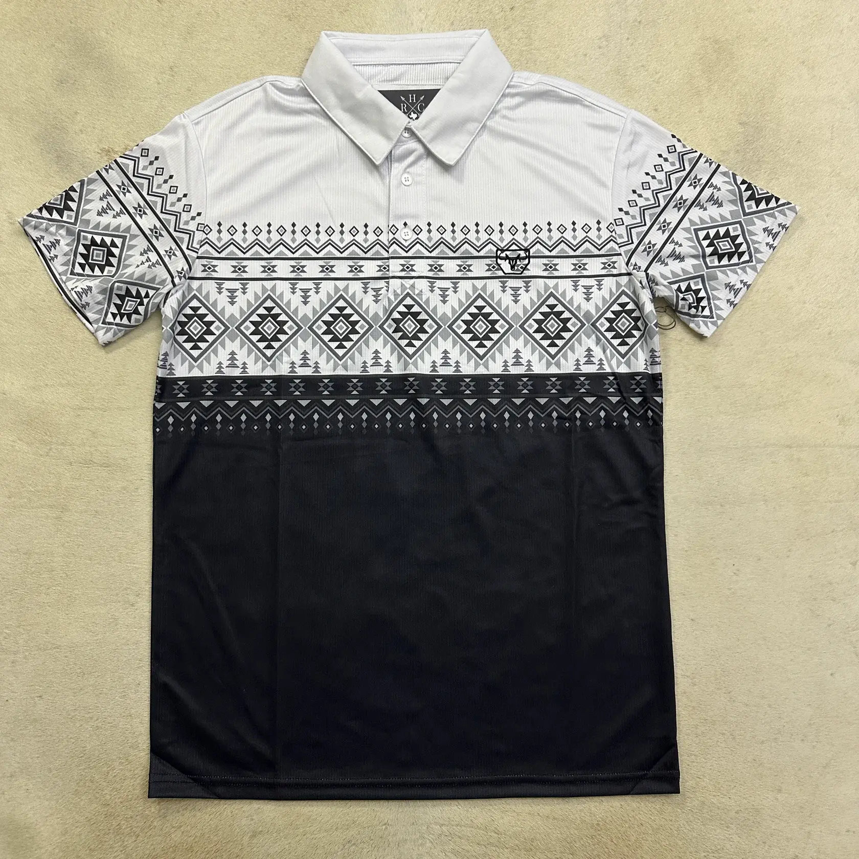 Gary Modern Fit Performance Fabric Aztec Polo Men’s Performance Polo Shirt Menswear Top Outdoor Polyester Casual Fabric