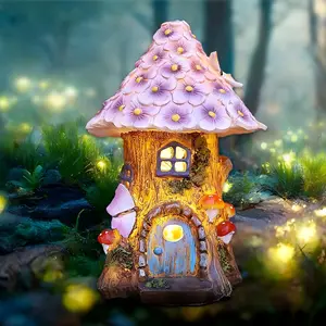 Solar Powered Garden House Design Statue, Cute Fairy Garden House Light, Mushroom Garden Decor, Outdoor Garden Decoration Supplies, Garden Sculptures Statues