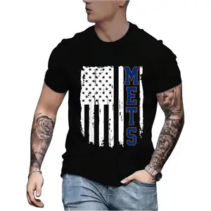 100% Cotton Mets Name Retro Vintage First Name Mets Lover Usa Flag T-Shirt