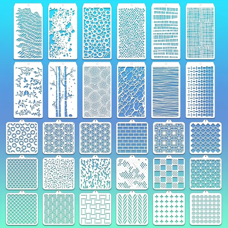 30Pcs Reusable Abstract Layering Stencils – Geometric & Christmas Spray Paint Templates for Wall, Canvas & DIY Crafts