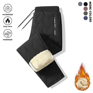 Men’s warm winter pants, 3-piece set with zippered pocket, elastic waistband belt, drawstring, regular fit, solid color design, suitable for hiking, exercise, and outdoor snow activities. GARMENTARY