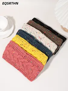 2pcs headband for ladies-winter warm earmuffs, spots, stripes and solid color design, soft elastic fabric suitable for sports, outdoor and daily wear, striped pattern headband, lined with plush texture surface knitted material, Elastic Headbands