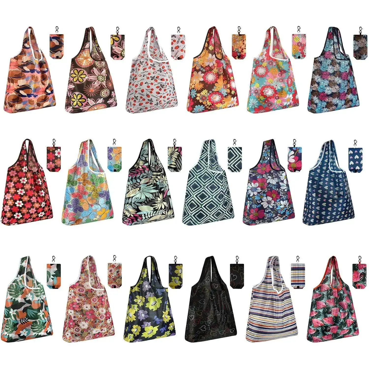18 Reusable Grocery Bags Foldable Groceries Shopping Bags Foldable Cute Tote Bags Waterproof Nylon Grocery Bags, gift