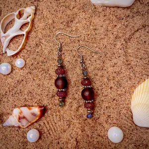 Fancy Brown Beaded Ocean Mermaid Dangle Earrings