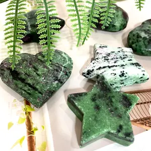 8 Counts Natural Crystal Epidote Star Heart Shaped Healing Epidote Rocks Cute Mini Chakra Reiki Energy Balancing Stone for Meditation Birthday Gift
