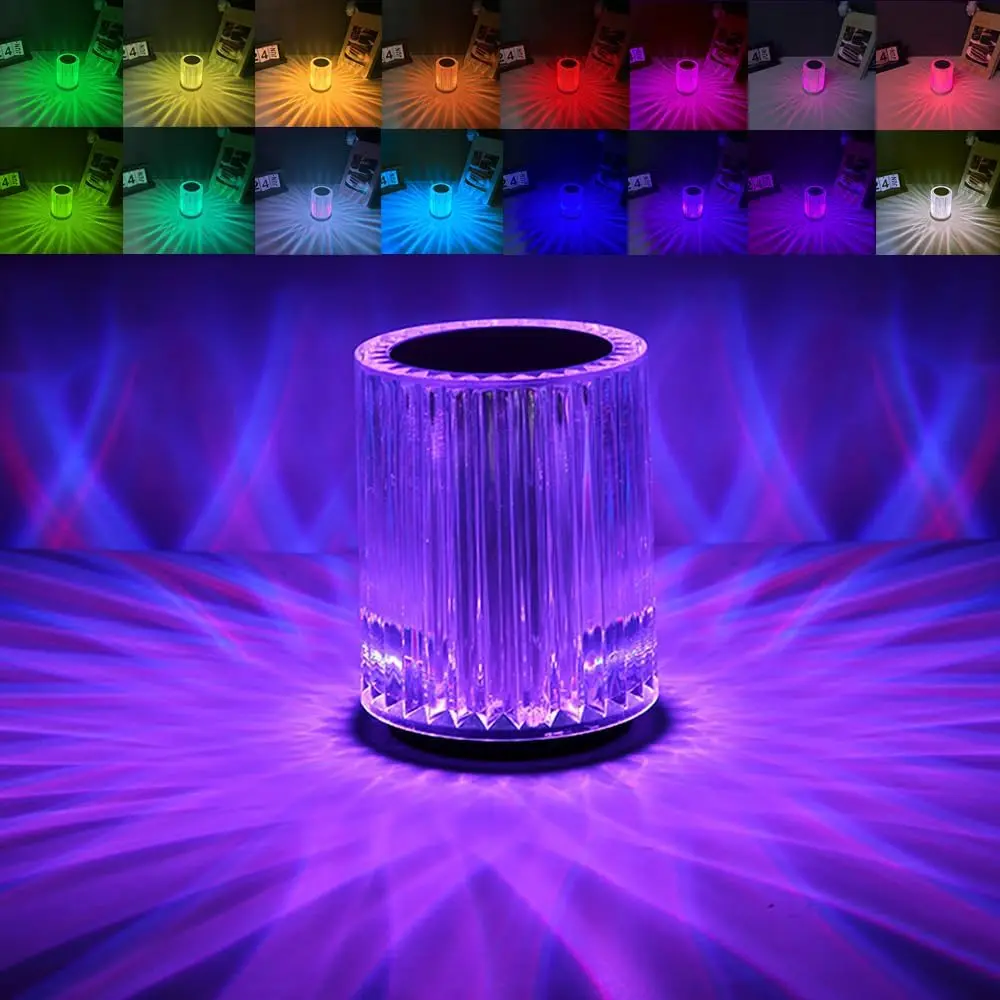 Viral Aesthetic Crystal Night Light, Room Tour Dorm Essential Rechargeable Cordless 16 RGB Colors Touch Remote Control Lamp, 3 Brightness Levels Multi-use Portable Mood Light for Bedroom Dining Camping Party, Housewarming Gift New Home Apartment Decor