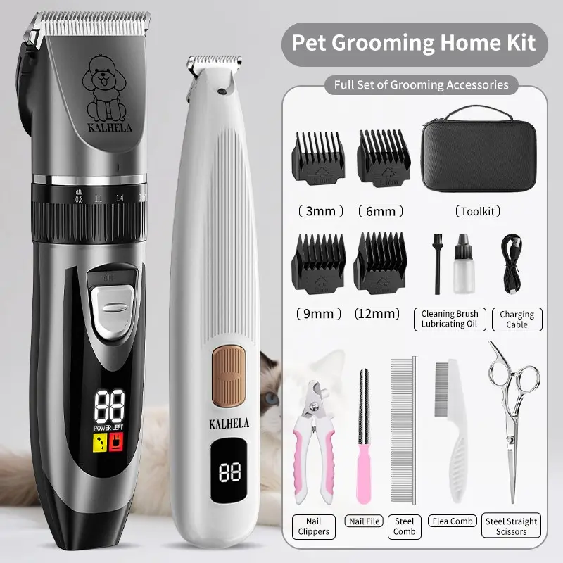 2 in 1 Low Noise Wireless Dog Grooming Scissors and Puppy Nail Trimmer, Poodle Grooming Kit, Perfect for Pet Hair Cutting, Suitable for Small and Large Dogs and Cats